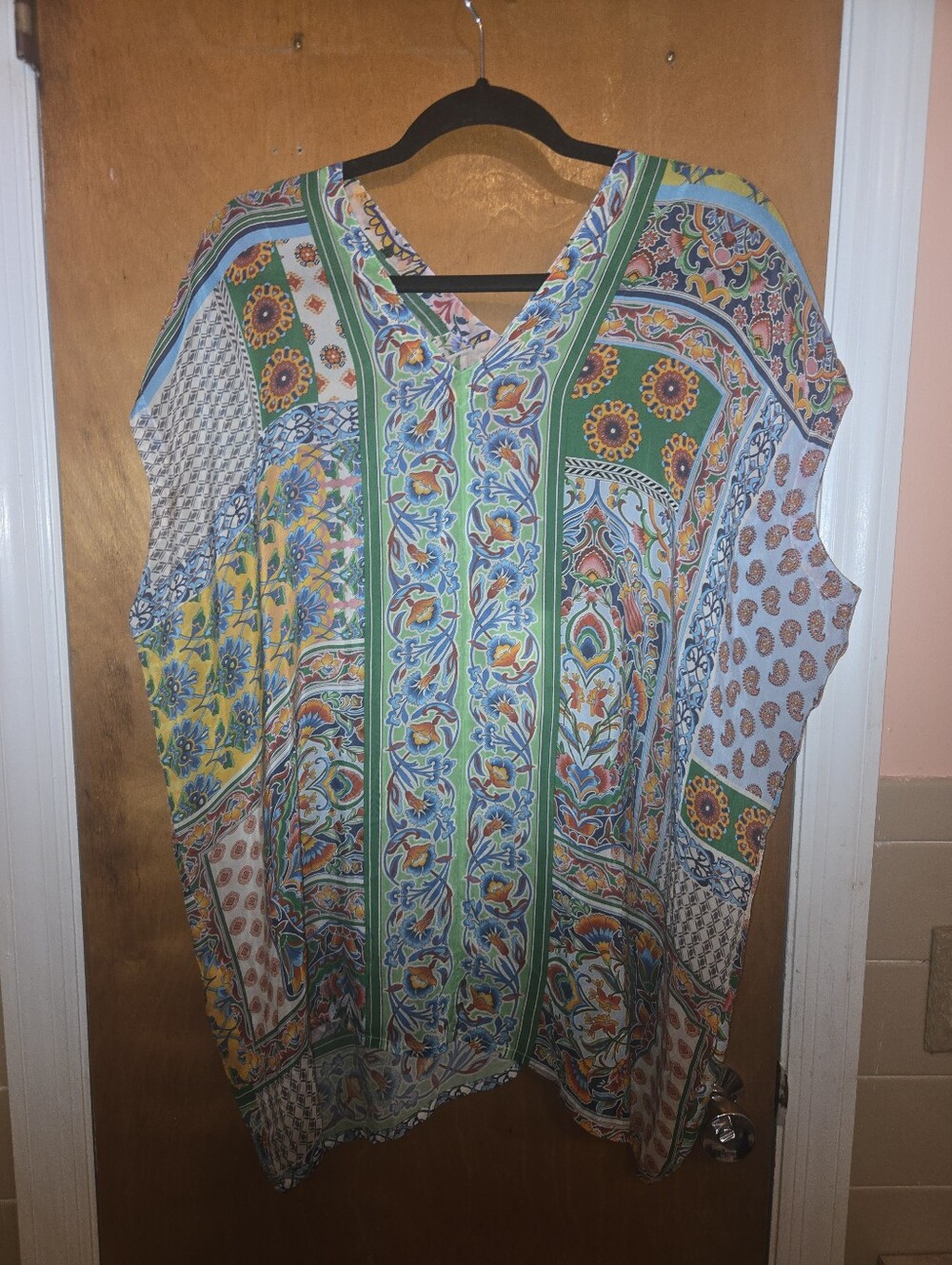 NWT Johnny Was Diskana Alexandra Multicolor Boho V-Neck Tunic with Green Accents